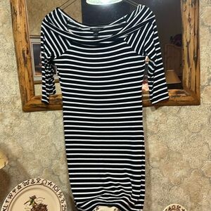 White House black market striped slight off shoulder dress or long shirt